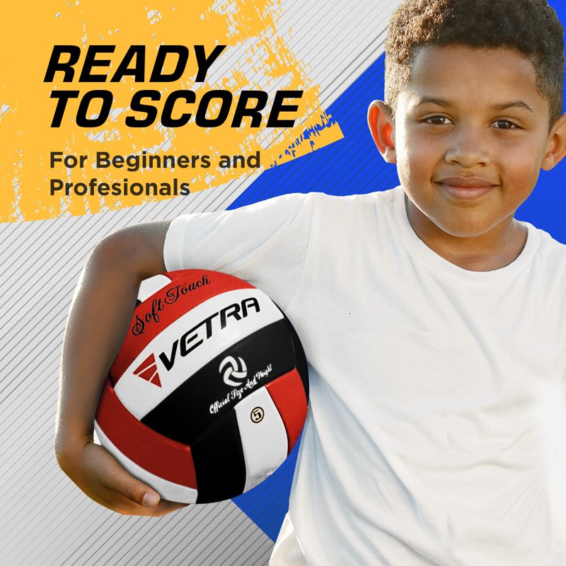 Premium Soft Touch Volleyball - Official Size 5, Indoor & Outdoor Use, Red/Black/White