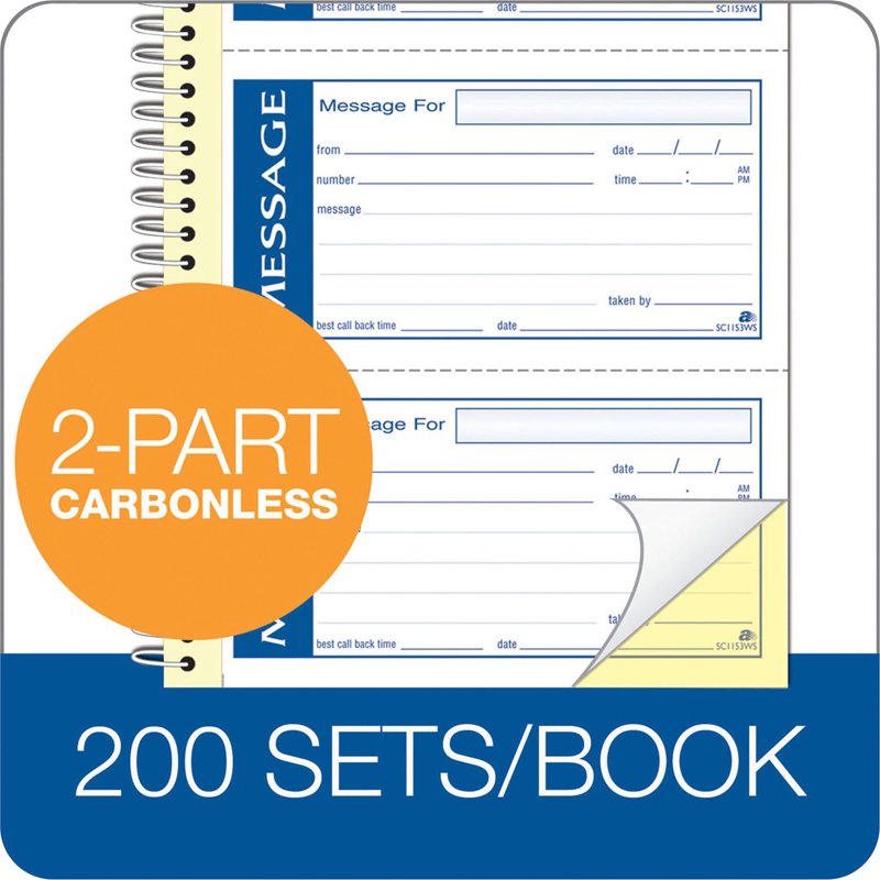 Repositionable Write 'n Stick Phone Message Book, 200 Sets, Spiral Bound