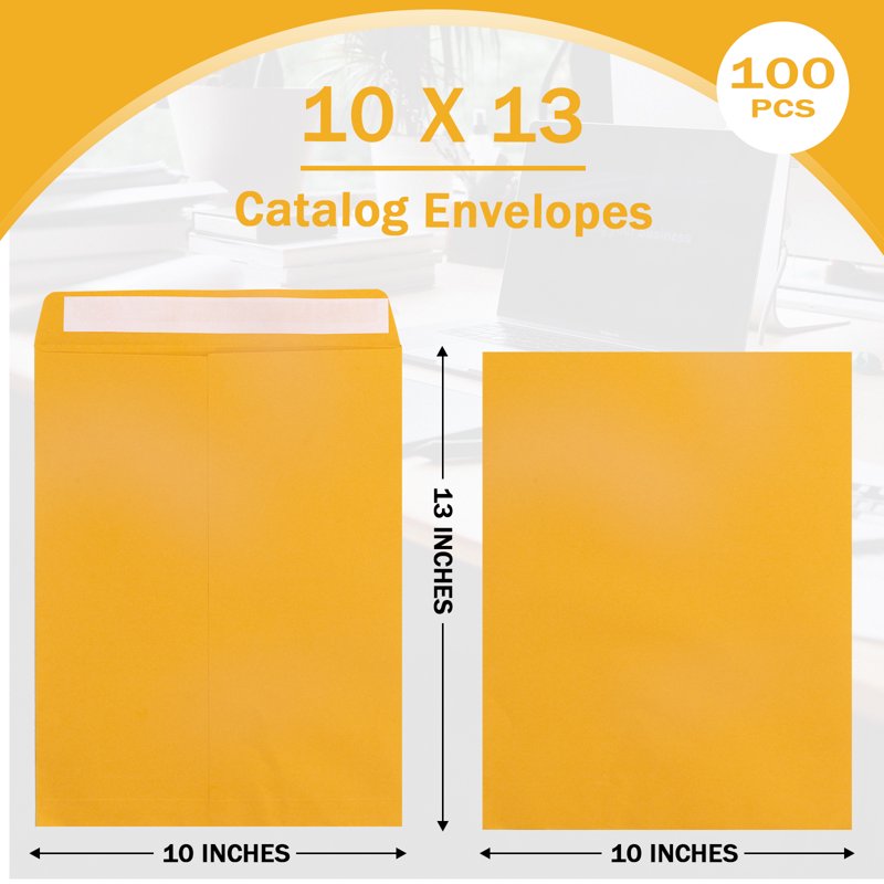 10x13 Kraft Envelopes Self Seal 100 Pack - Yellow Brown Large Mailing & Organization Envelopes