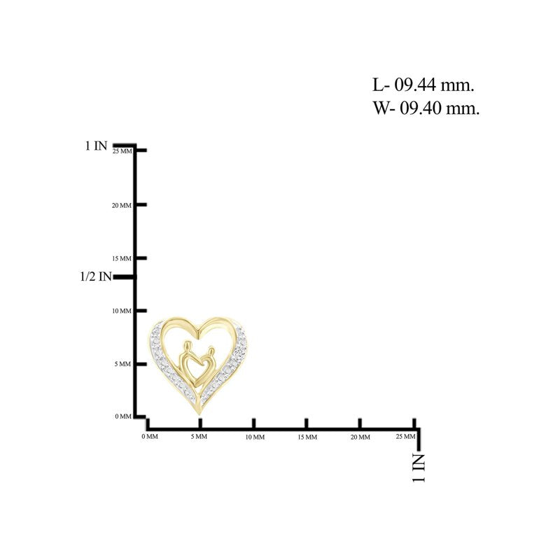 White Diamond Accent 14K Gold Over Silver Mother and Child Heart Earrings