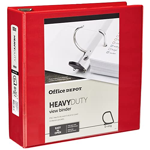 Heavy-Duty 3-Inch D-Ring View Binder - Red, Recycled Content, Office Organization