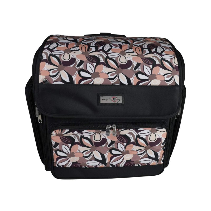 Collapsible Rolling Scrapbook Case with Organizer - Brown Floral