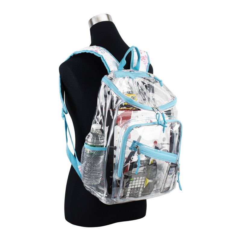 Clear PVC Top Loader Backpack with Floral Print - Unisex School & Travel Bag