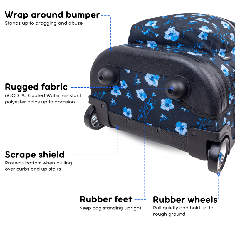 Girls 18-Inch Rolling Backpack for School and Travel - Night Bloom