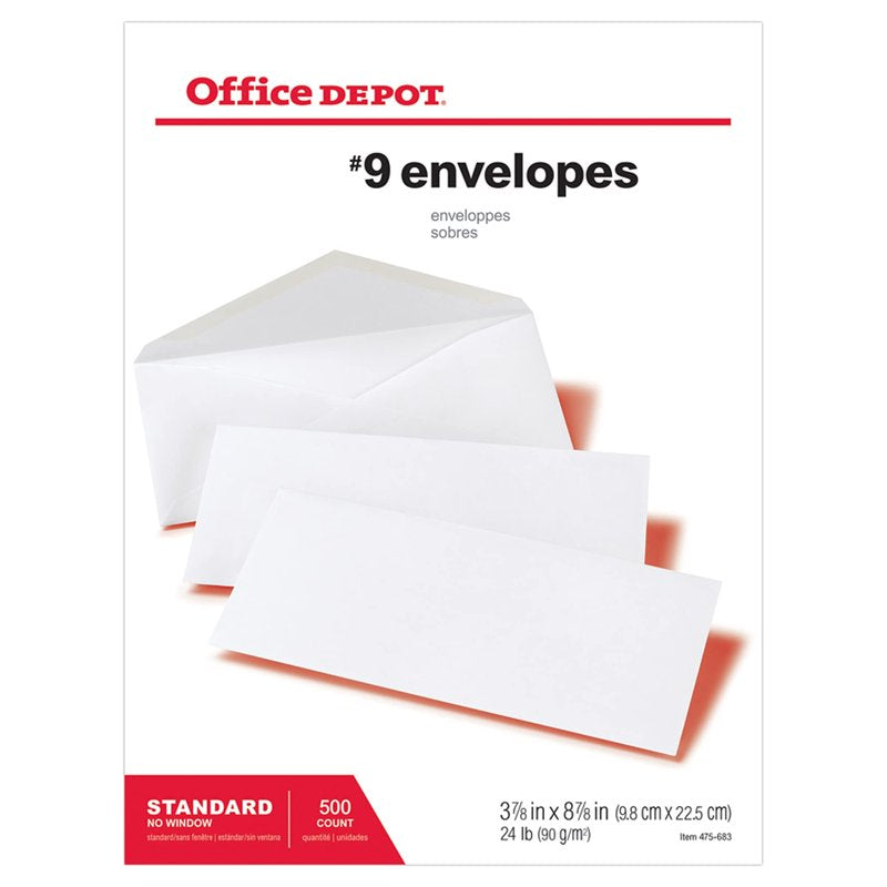 All-Purpose Office Envelopes #9 - White, Box of 500, 3 7/8 x 8 7/8 inches