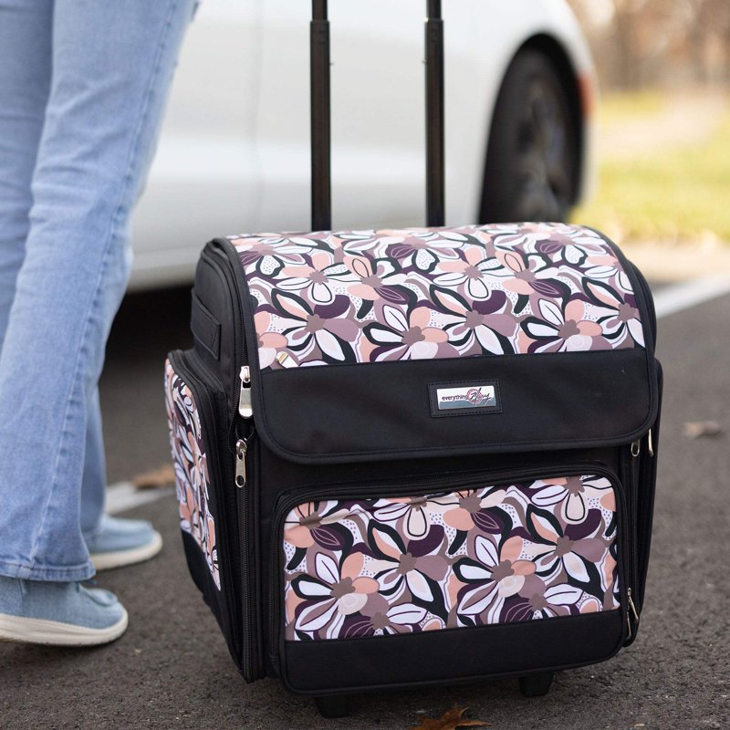 Collapsible Rolling Scrapbook Case with Organizer - Brown Floral