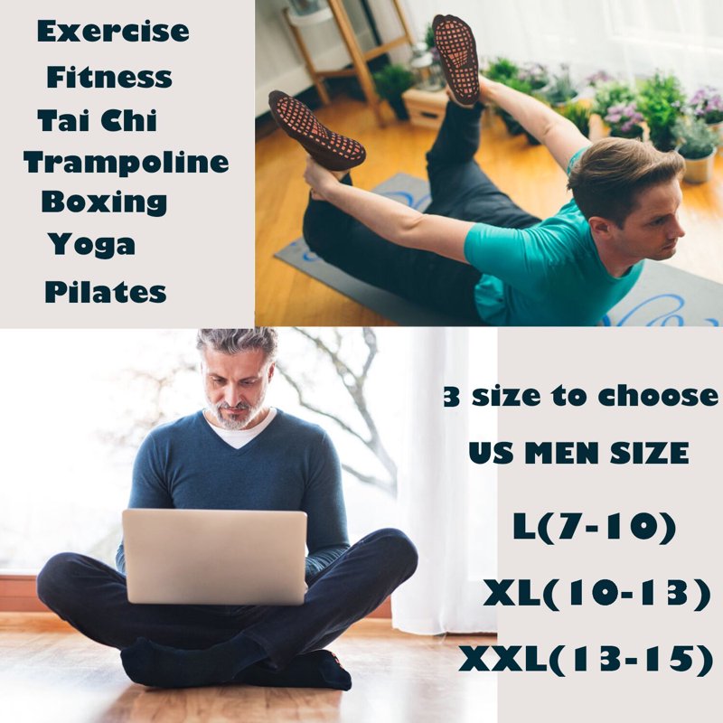 Men Non-Slip Socks 3 Pairs Anti-Skid Grips for Yoga Pilates Gym Shoes 04 Black+Coffee+Navy Blue