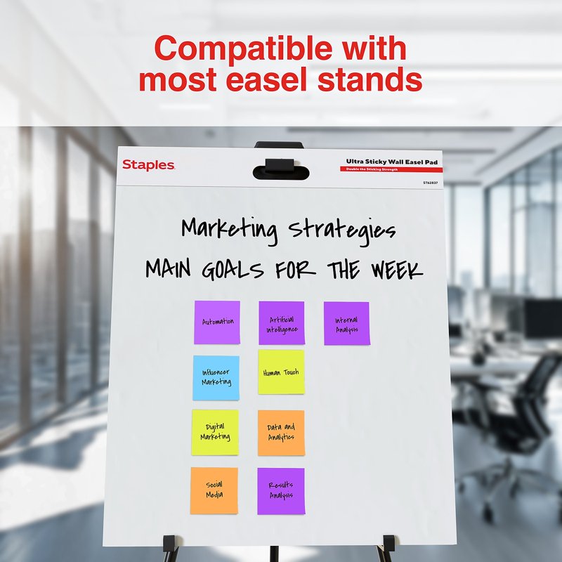 Sticky Wall Easel Pad 20 x 23 Inches - 20 Sheets, Repositionable for Brainstorming & Presentations