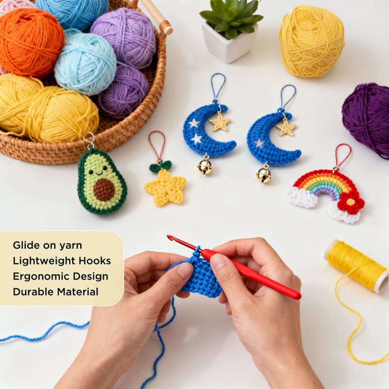 Beginner Crochet Kit Set with 21 Ergonomic Hooks, 15 Colorful Yarn Skeins, Storage Bag