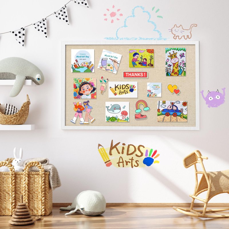 Large Wooden Bulletin Board 30x20 Inch Linen Surface Wall Decor with Pins
