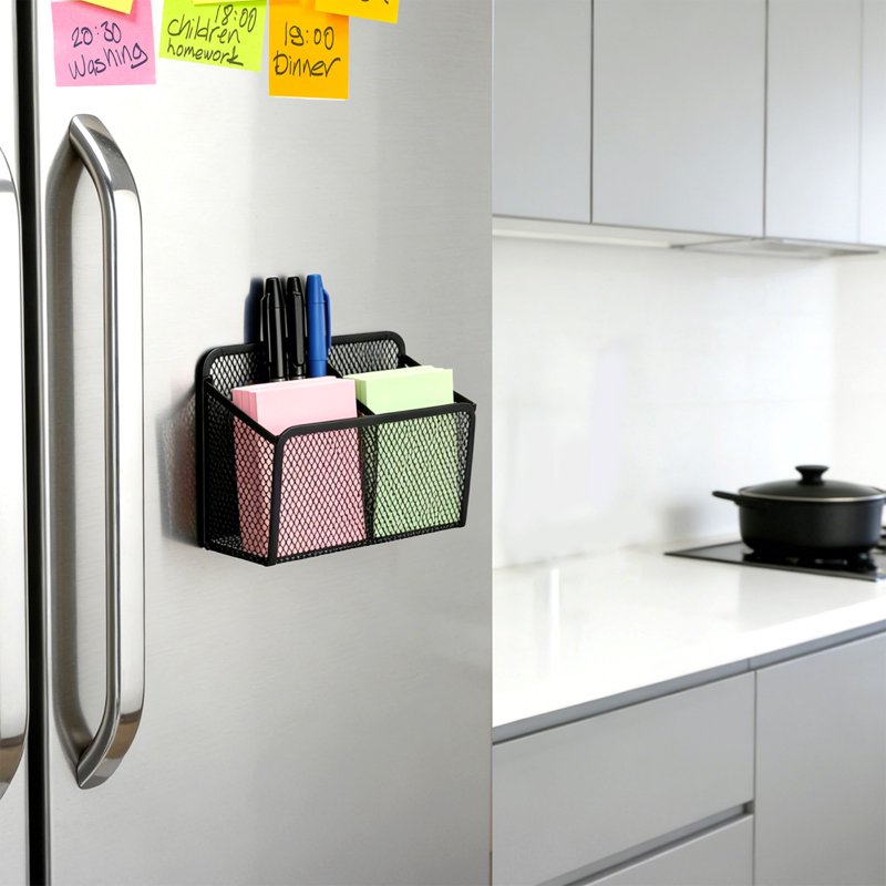 Magnetic Desk Organizer Set for Office and Home - Metal Mesh Pen & Key Holders