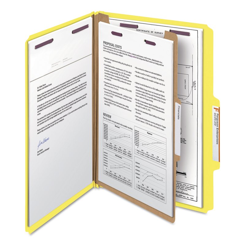 Legal Pressboard File Folders with Fasteners - Yellow 10-Pack