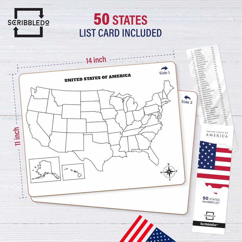 United States Map Whiteboard - 11x14 Classroom Dry Erase Board for Learning