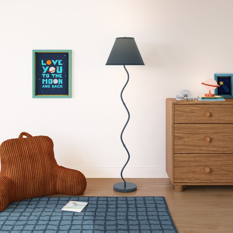 Kids Floor Lamp with Linen Shade - Modern Curvy Design, 58 Inch Height
