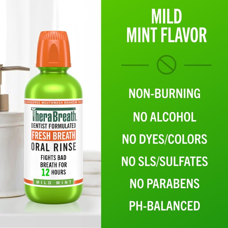 Alcohol-Free Mint Mouthwash for Fresh Breath - 16 Fl Oz, 2 Pack