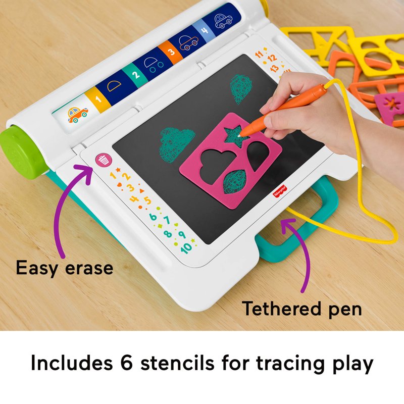 Kids Drawing Tablet with Stencils & Erasable LCD Screen - Mess-Free Art Desk