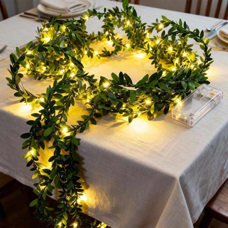 LED String Lights with Fabric Leaves for Holiday & Party Decor - 78.7 Inch
