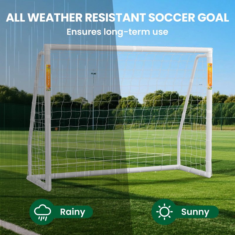 White-Foldable 8x6 PVC Soccer Goal - SLSY 8×6 Family Backyard Training