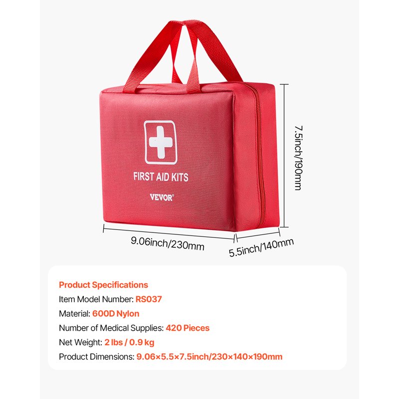 Large 420-Piece Emergency First Aid Kit with Nylon Bag for Travel Home Car Camping