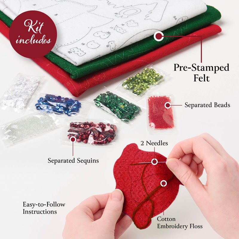 Christmas Stocking Embroidery Kit - Felt Applique DIY Craft for Holiday Decor