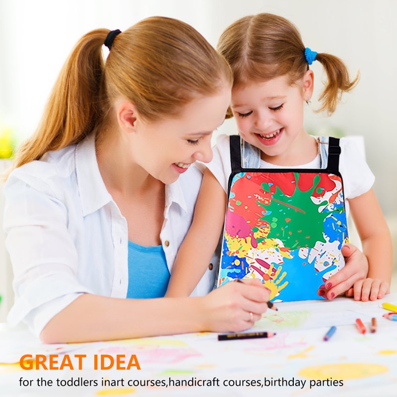 Kids Waterproof Art Smock & Apron Set with Adjustable Straps - Toddler & Child Painting & Cooking Apron