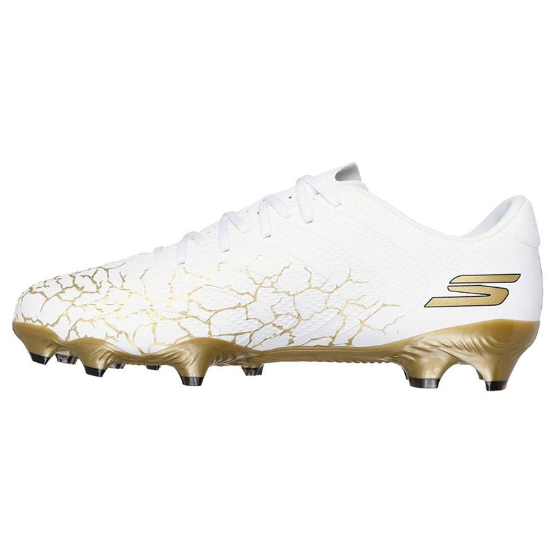 Skechers SKX 1.5 Academy FG Soccer Cleats - White/Black/Gold, Size 10, Medium