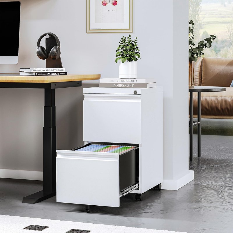 Lockable Mobile File Cabinet with 2 Drawers - Metal Under-Desk Storage for Home Office