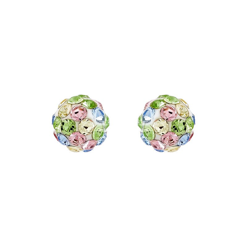 Girls Pastel Crystal Ball Earrings in 10K Yellow Gold - Multiple Colors