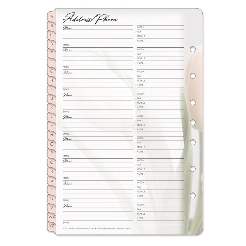 Address & Phone Tab Set for Planners - 24 Classic Size Alphabetized Tabs