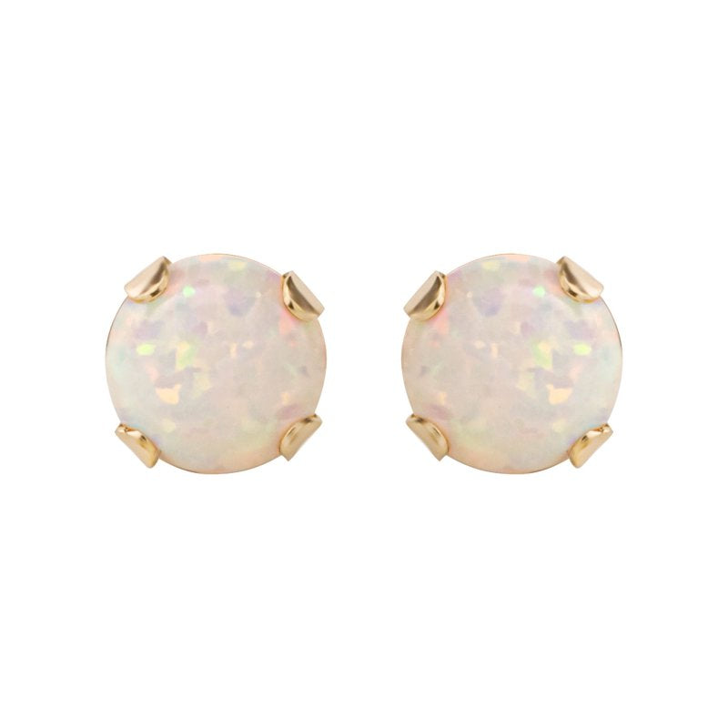 Women's Girl’s 14K Yellow Gold White Opal Stud Earrings - Elegant Jewelry