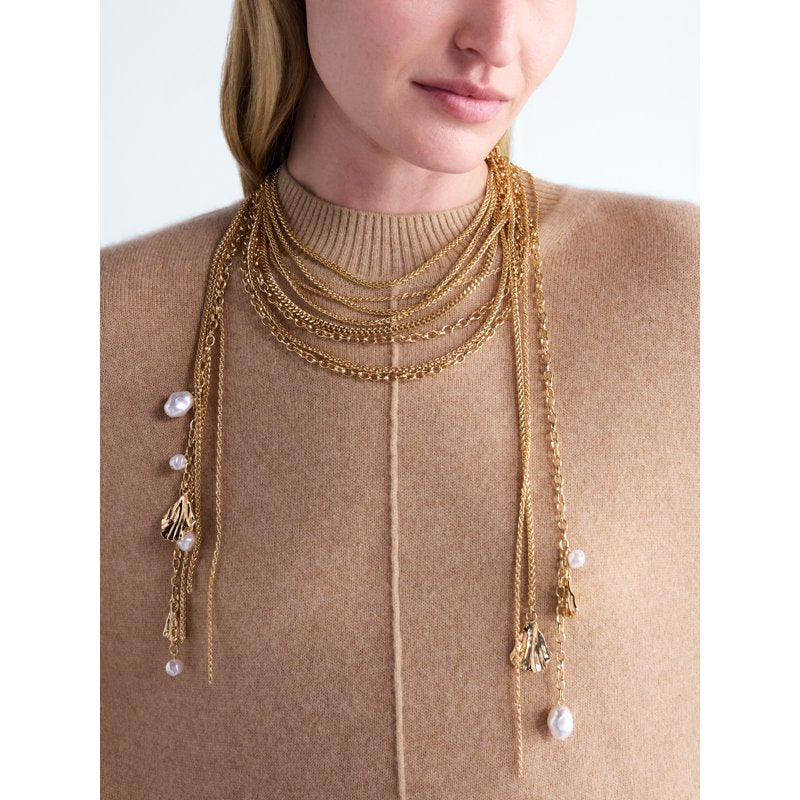 Gold-Tone Multi Strand Layered Necklace - Elegant Women's Jewelry
