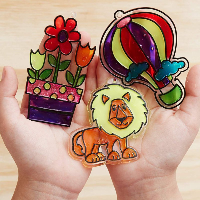 Kids Window Art Craft Set with Paint, Clings & Suction Cups - Creative Activity
