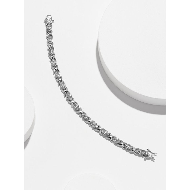 Silver Tone XO Diamond Shape Tennis Bracelet - 7.25 Inch Jewelry Gift