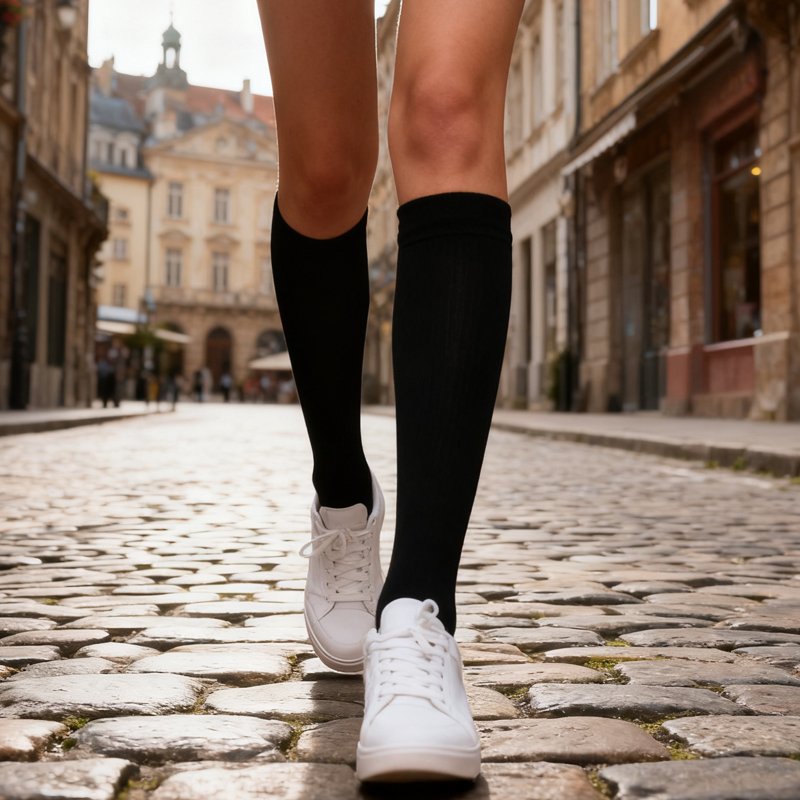 Knee High Socks for Women 4 Pairs Solid Color Cotton Knee Socks White #CH08