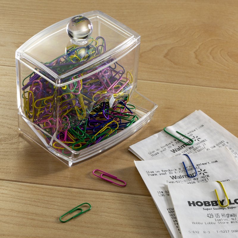 Self-Dispensing Paper Clip Holder with 250 Color Vinyl Clips - Refillable Organizing Desk Accessory