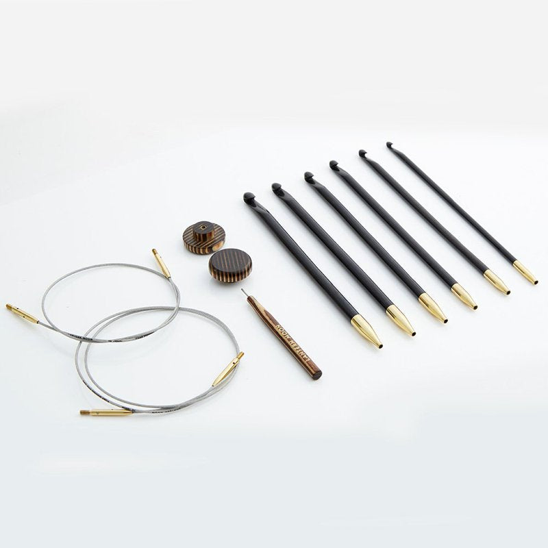 Tunisian Crochet Hook Set with Ebony Wood Hooks & Silk Case - 6 Sizes