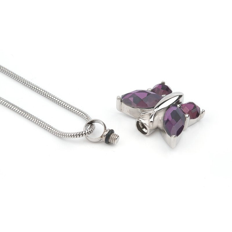 Purple Crystal Butterfly Cremation Necklace Keepsake Jewelry with Gift Box