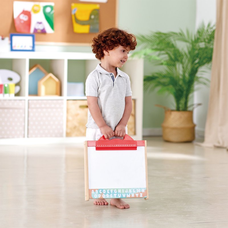 Kids Double-Sided Art Easel with Blackboard and Whiteboard - Portable Toddler Drawing Station