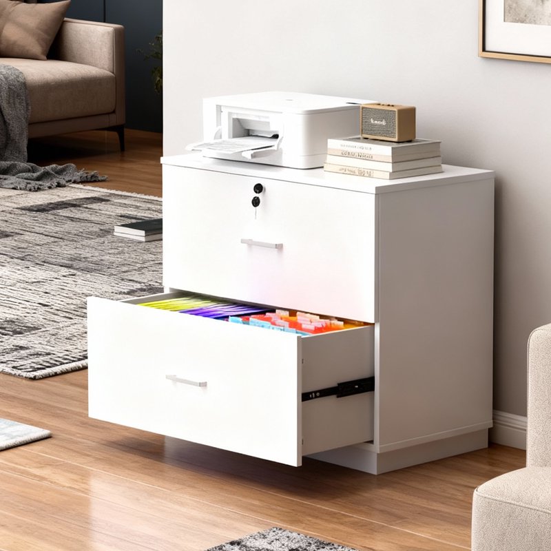 Lockable Wood Filing Cabinet with 2 Drawers for Home Office, Fits Letter Legal Files