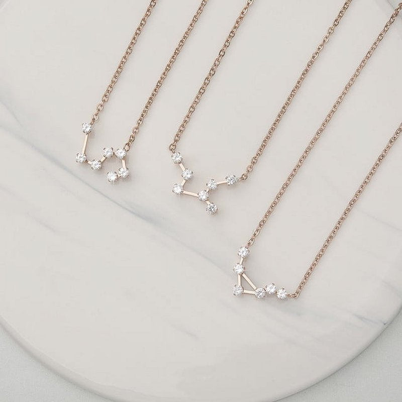 Constellation Zodiac Necklace - Astrology Pendant in Gold Silver Rose Gold