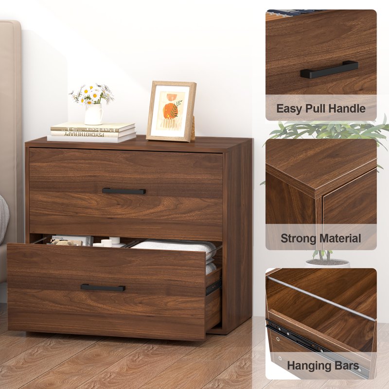 Wooden 2-Drawer Lateral File Cabinet for Office & Home Storage