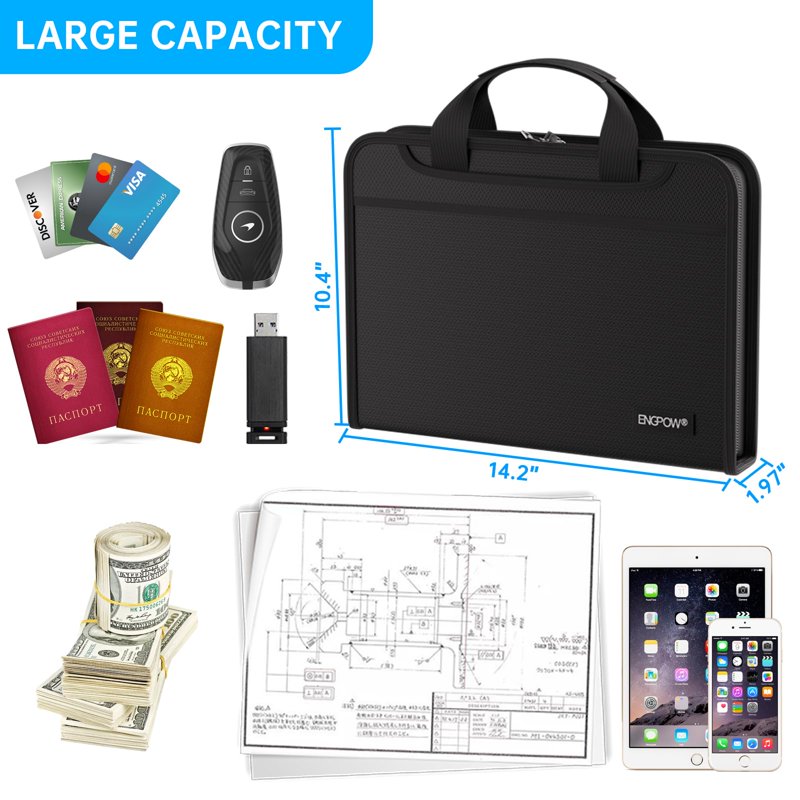 Fireproof Accordion File Organizer with 13 Pockets, Portable Document Storage for Home Office Travel