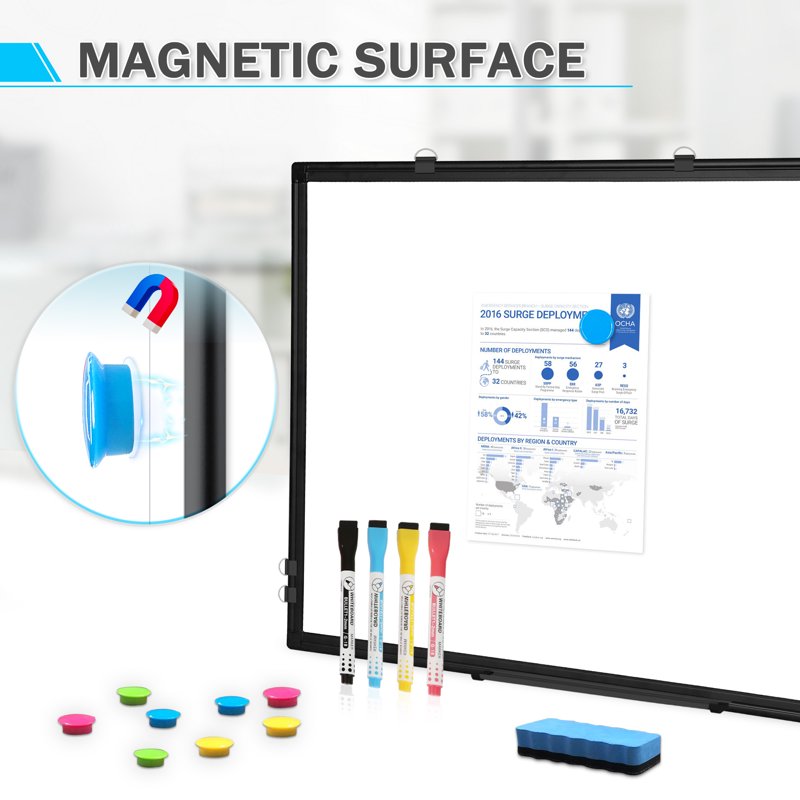 Magnetic Double-Sided Whiteboard 24x18 Inch for Office Home Classroom