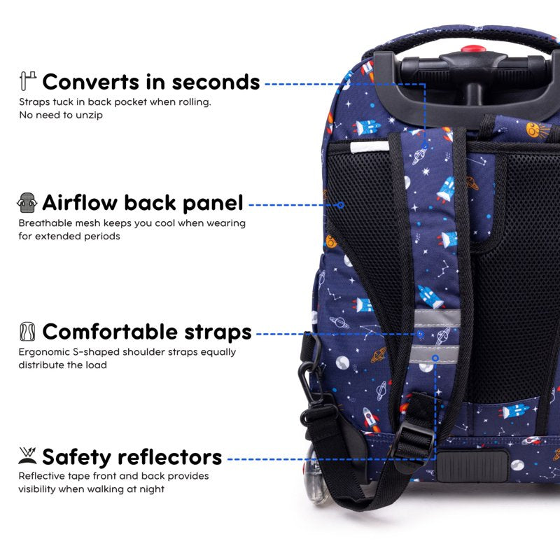 Kids Rolling Backpack with Insulated Lunch Bag – School & Travel Wheeled Kids Bag