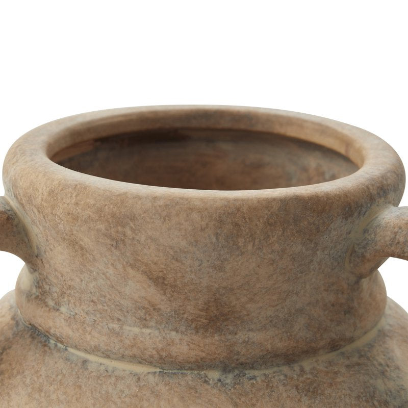 12-Inch Taupe Ceramic Vase with Handles - Farmhouse Decor Accent