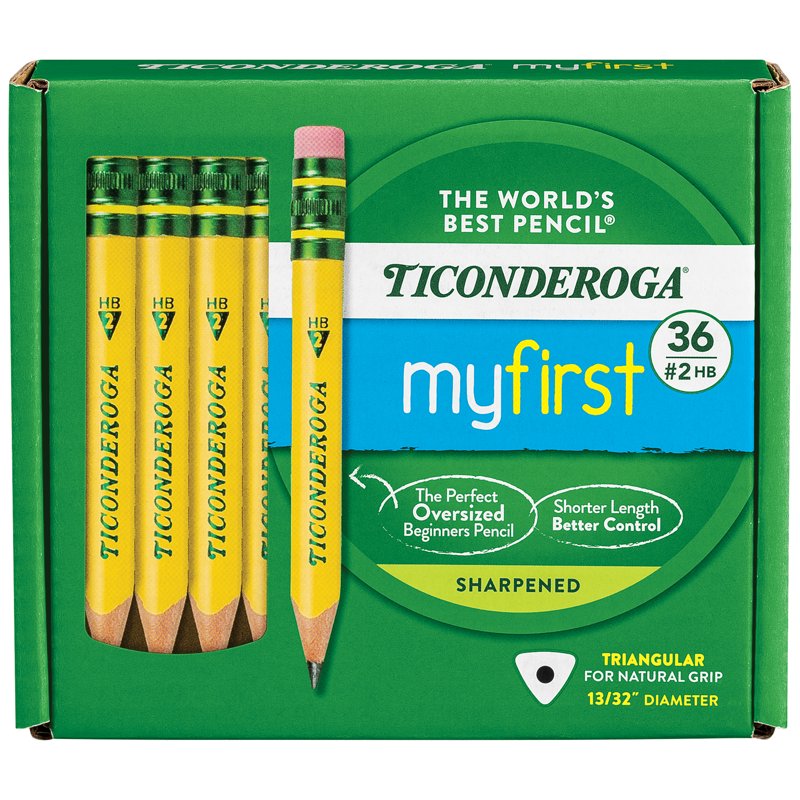Kids Wooden Pencils Set - Short 4.5 Inch Triangular HB #2 with Erasers, 36 Pack