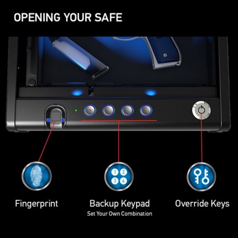 Biometric Pistol Safe with Digital Keypad Interior Light - 3.2 x 12.1 x 9.9 in Black
