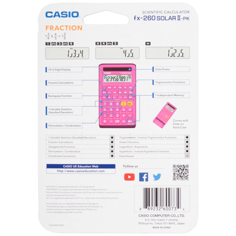 Scientific Calculator Pink Solar Power 144 Functions for Math & Science