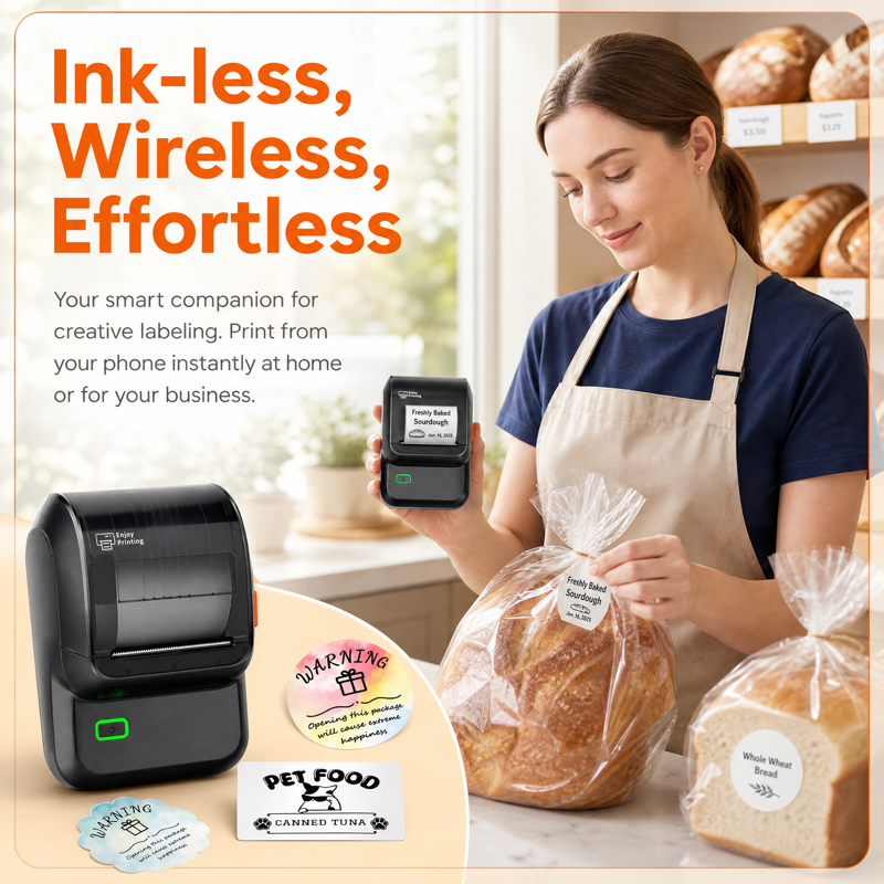 Wireless Thermal Label Maker for Small Business & Home Organization – Bluetooth, No Ink, 2-Inch Barcode & Address Labels