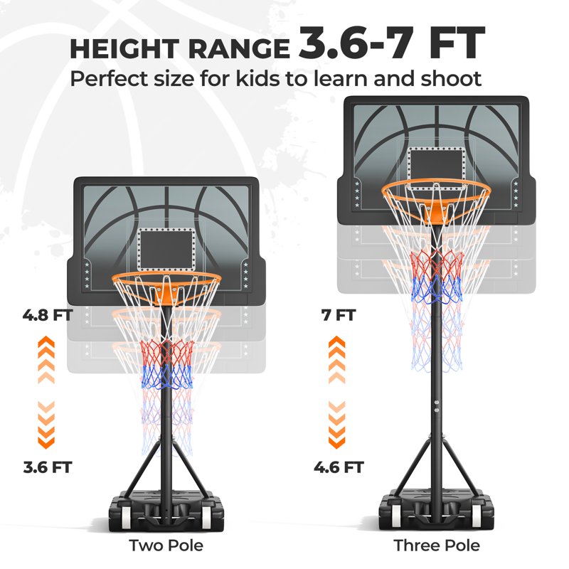 Kids Adjustable Portable Basketball Hoop 3.6-7FT Outdoor Indoor Playset